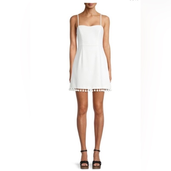 French Connection white pom Pom mini dress size 8 - Picture 1 of 6